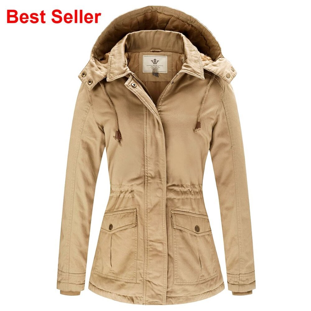 Women's Winter Thick Cotton Parka Jacket with Removable Hood, Warm Coat